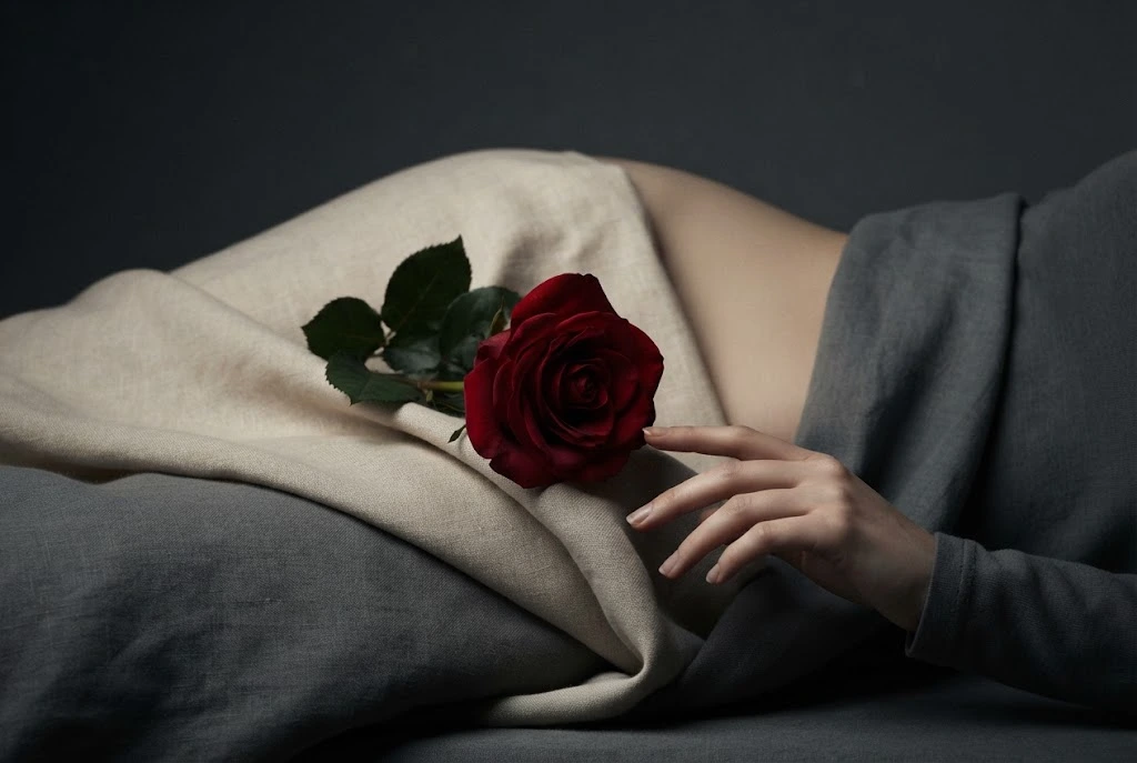 Red rose inspired by the iconic American Beauty movie poster design